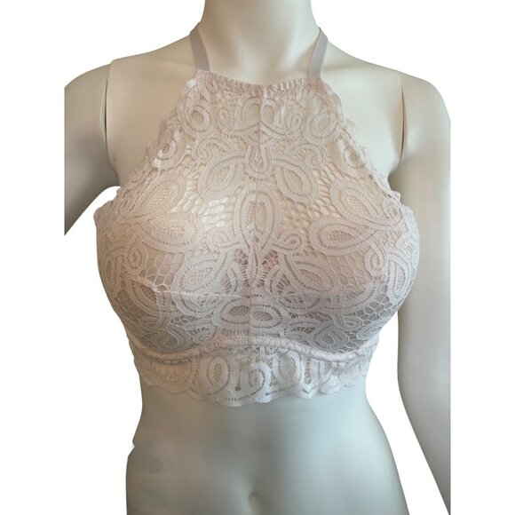 Victorias Secret Pink Lace Push-Up Halter Bralette In Light Pink Size L - Picture 8 of 14